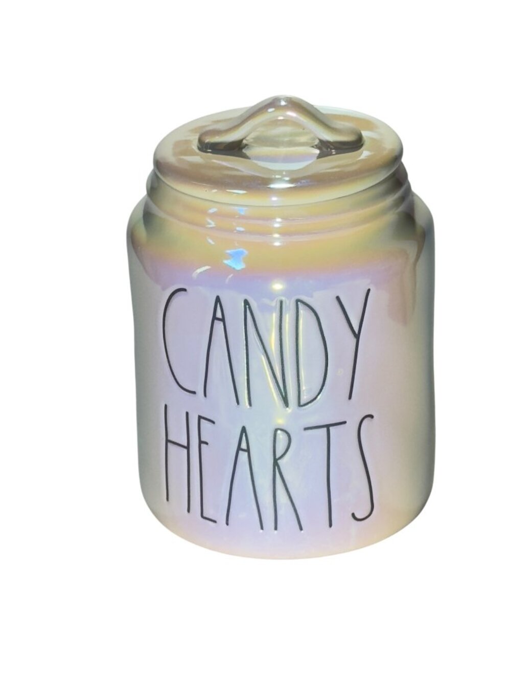 Rae Dunn Candy Hearts Ceramic Jar w/Lid Iridescent Finish Artisan Collection